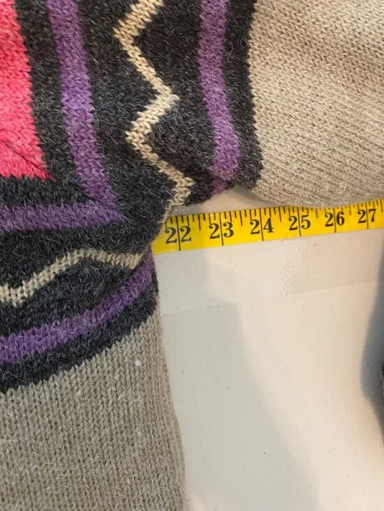 Vintage Womens Knit Reversible Jacket Southwestern Beige With Pink Purple Large - Picture 11 of 13